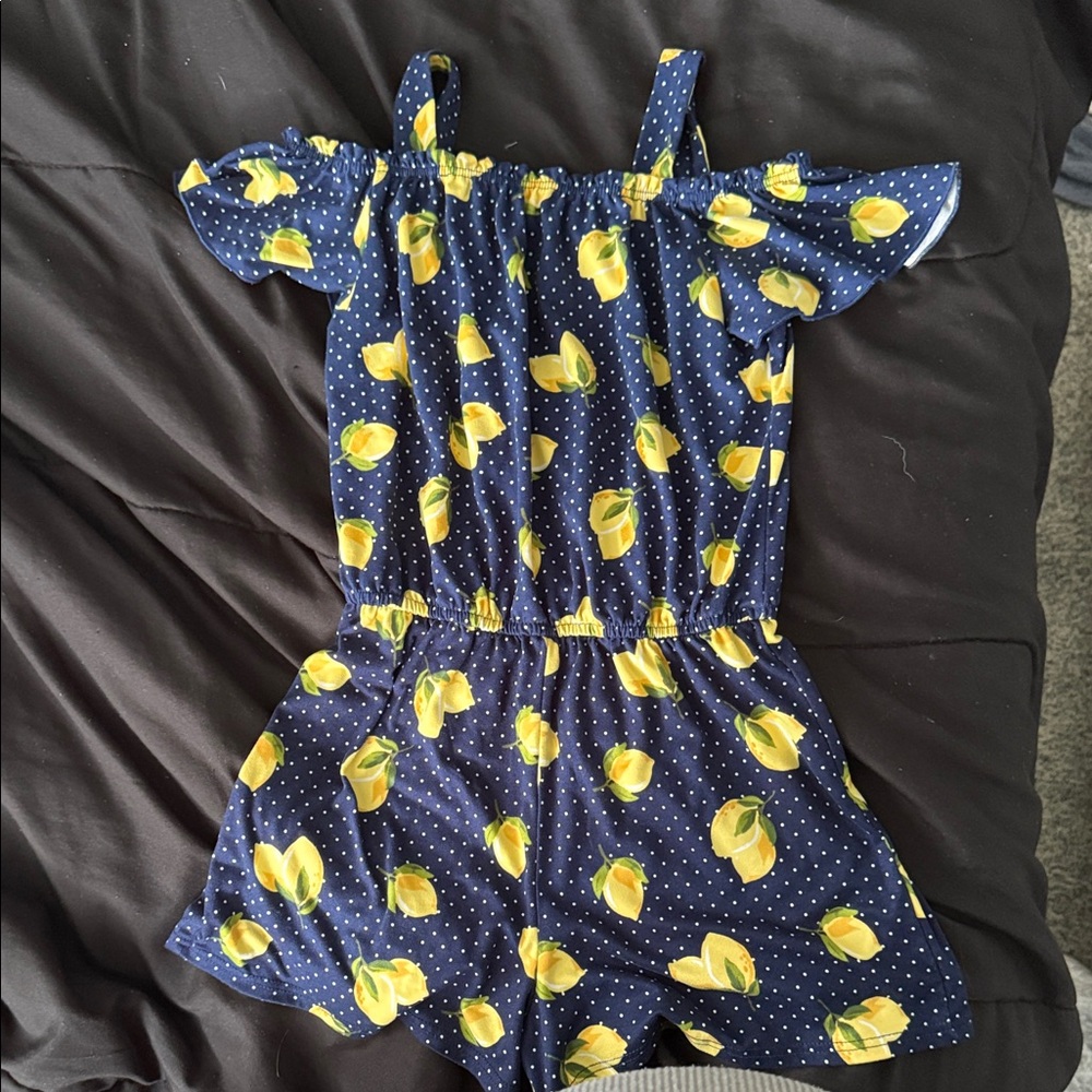 Lily Bleu Navy and Lemon Print Kids Romper